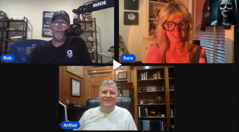A YouTube screenshot of the first episode of the Candle Face Chronicles Podcast, featuring a discussion with Rob, Sara, and Arthur about the mysteries surrounding Candle Face.