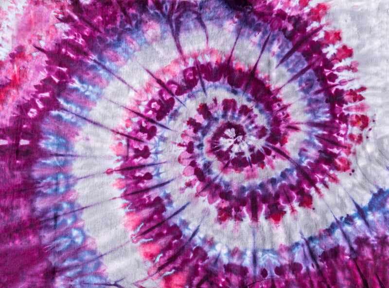 Swirling purple, pink, and blue tie-dye pattern symbolizing chaotic, overwhelming thoughts and haunting screams.
